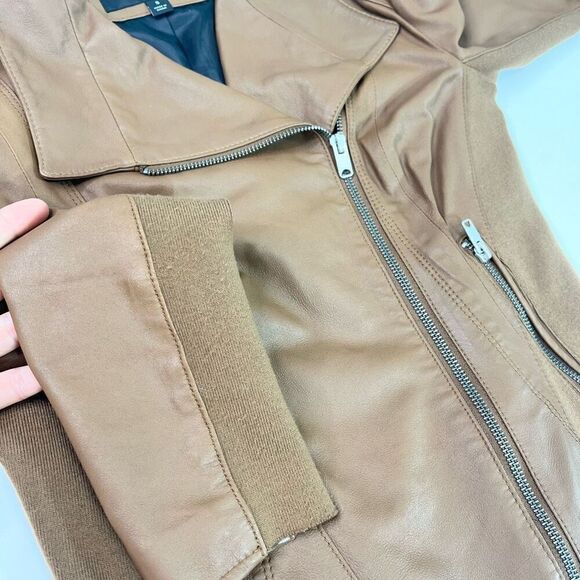Marc New York Andrew Marc Jacket Womens Small Brown Solid Leather Moto Jacket - Picture 4 of 11